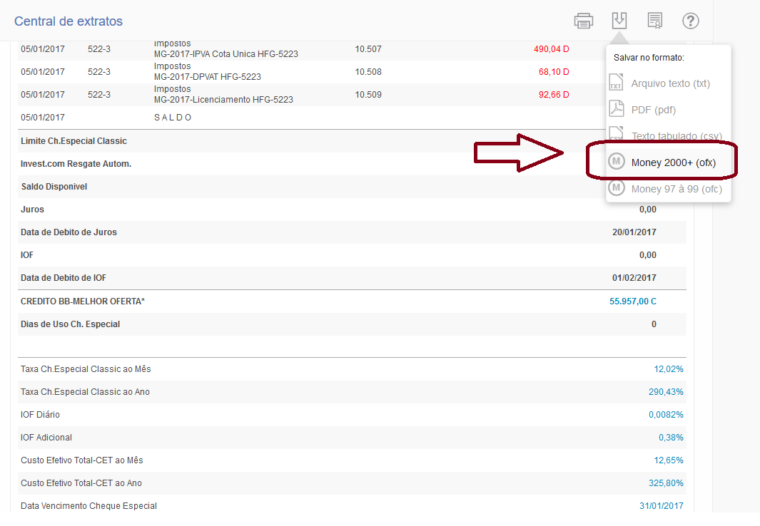 Como exportar arquivos ofx de cartão de crédito do banco do brasil