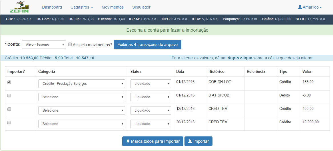 Como importar transações do arquivo ofx para dentro da conta do ZEFIN